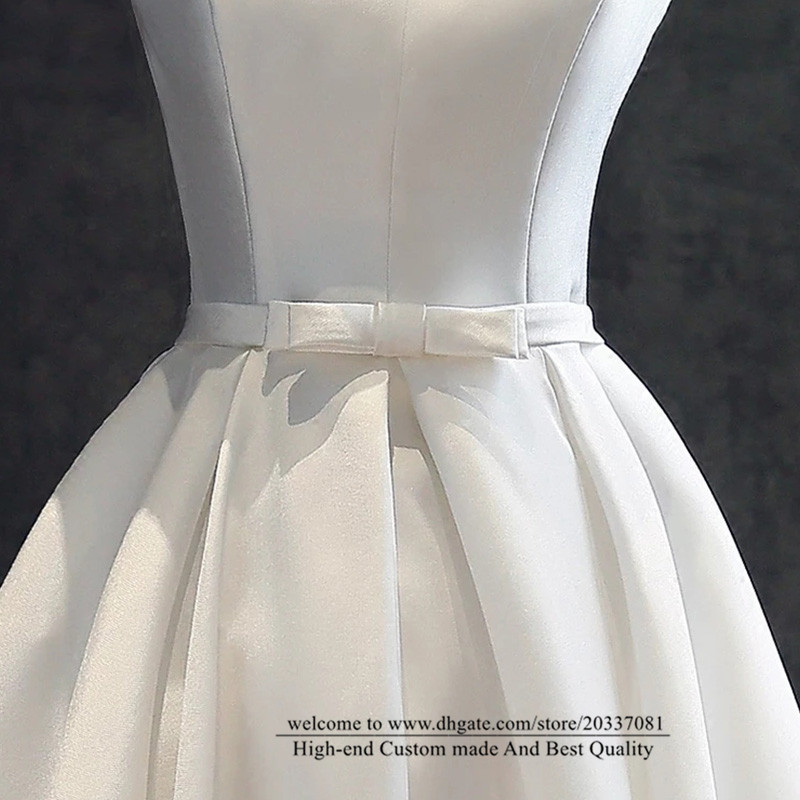 Sweety Sexy White Deep V-Neck A-Line Formal Evening Dresses 2021 Bow Satin Lace Up Prom Party Gowns E43