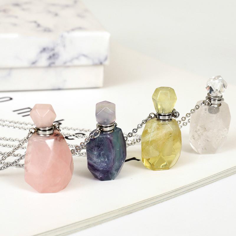Pendant Necklaces Natural Stone Perfume Bottle Necklace Stainless Steel Crystal Essential Oil Gem
Pendant Necklaces Natural Stone Perfume Bottle Necklace Stainless Steel Crystal Essential Oil Gem