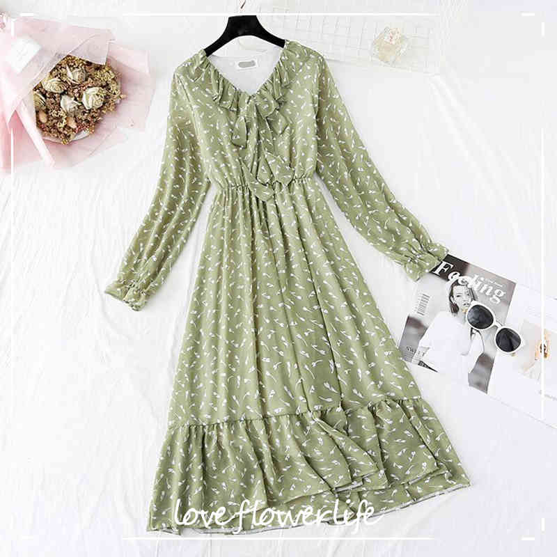 Women Elegant Long Dress Spring V-neck Green Print Office Lady Chiffon Dress Casual Long Sleeve Ruffle Dresses Vestidos 210521, Black 3
Women Elegant Long Dress Spring V-neck Green Print Office Lady Chiffon Dress Casual Long Sleeve Ruffle Dresses Vestidos 210521, Black 3
