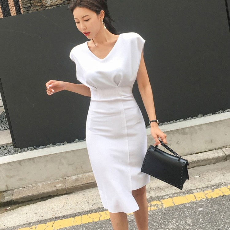Summer Women Elegant V-Neck Batwing Sleeve Sheath Dress Prom Formal Party Slim Dresses Office Lady Work Vestidos 210519