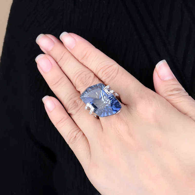 GEM'S BALLET 21.20Ct Natura Iolite Blue Mystic Quartz Gemstone Cocktail Rings 925 Sterling Silver Fine Jewelry for Women 211217