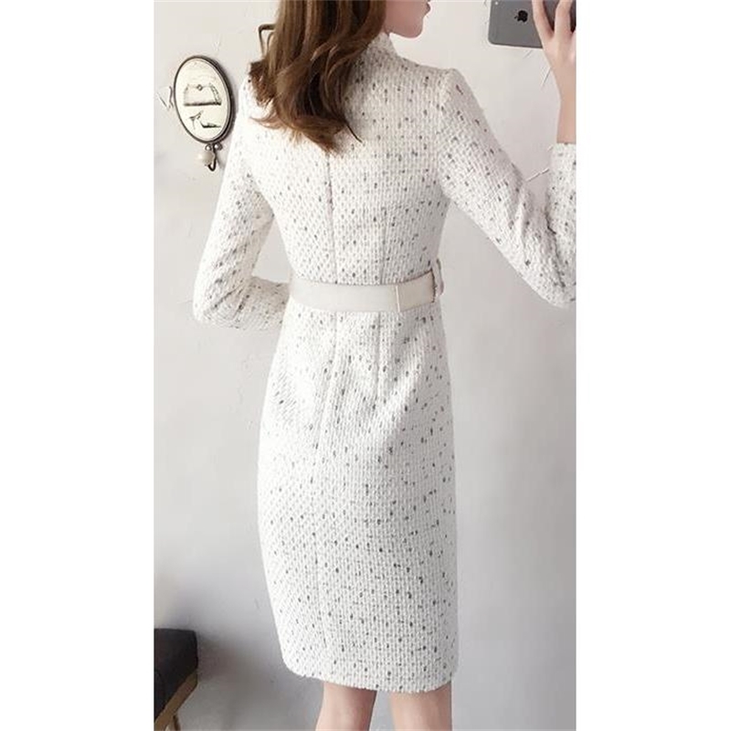Arrival Winter Runway Long Sleeve Tweed Dress Autumn Chic Women Elegant Slim Vintage Casual Woolen Dresses Vestidos 210515