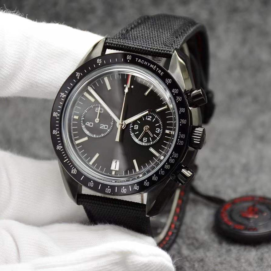 44MM Quartz Chronograph Silver Dial Mens Watches Moonwatch Leather Band Dark Side of the Ring Showing Tachymeter Markings Wristwatches
44MM Quartz Chronograph Silver Dial Mens Watches Moonwatch Leather Band Dark Side of the Ring Showing Tachymeter Markings Wristwatches