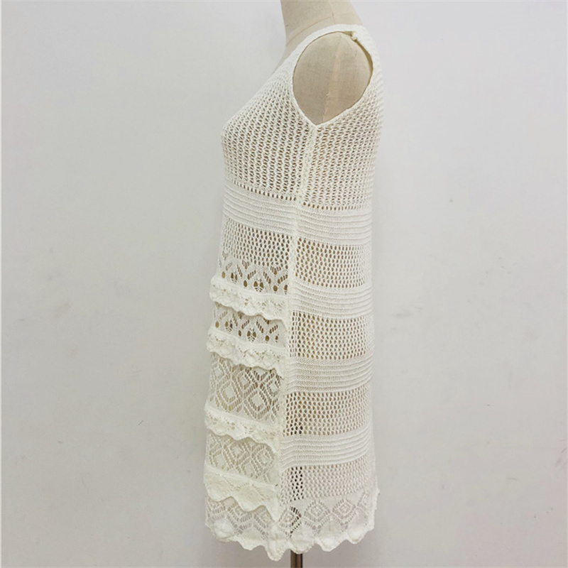 Crochet White Knitted Beach Cover up dress Tunic Pareos Bathing Suit cover Swim cover Robe Plage wear #Q446 210420