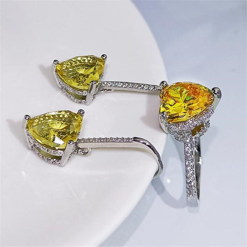 Choucong Classical Jewelry Set Sterling Sier Pear Cut Multi Color Topaz CZ Dia Gemstones Eternity Women Wedding Band Dangle Earring Engagement Ring Gi