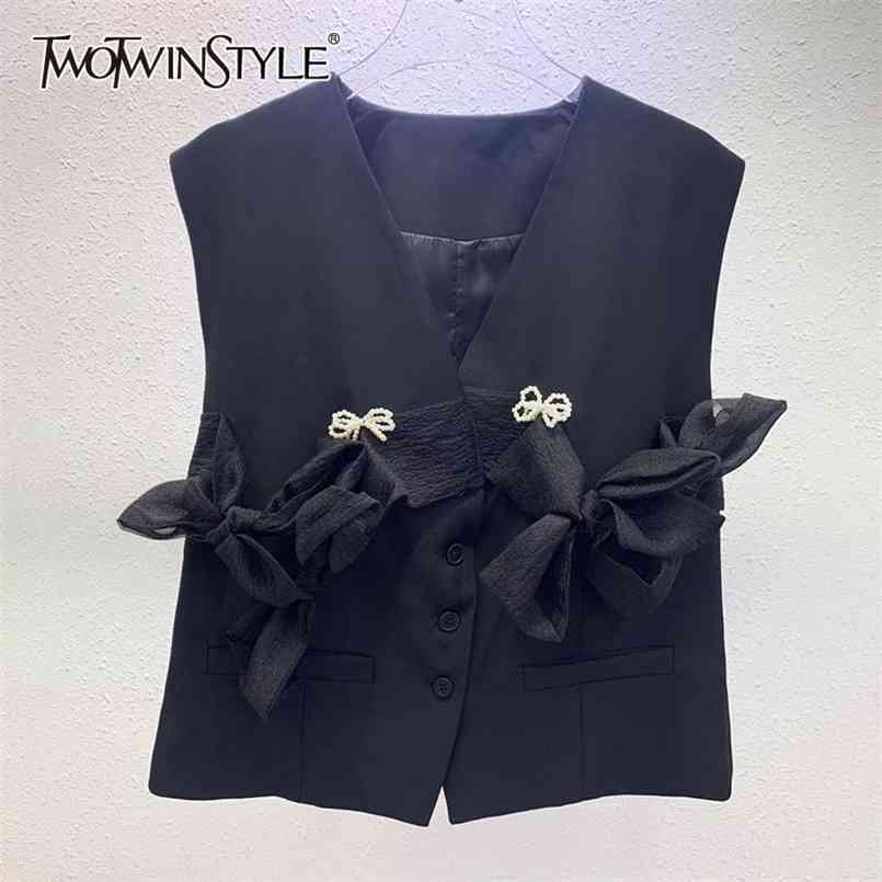 Black Casual Coat For Women V Neck Sleeveless Patchwork Bowknot Slim Coats Female Spring Fashion Clothes 210524
Black Casual Coat For Women V Neck Sleeveless Patchwork Bowknot Slim Coats Female Spring Fashion Clothes 210524