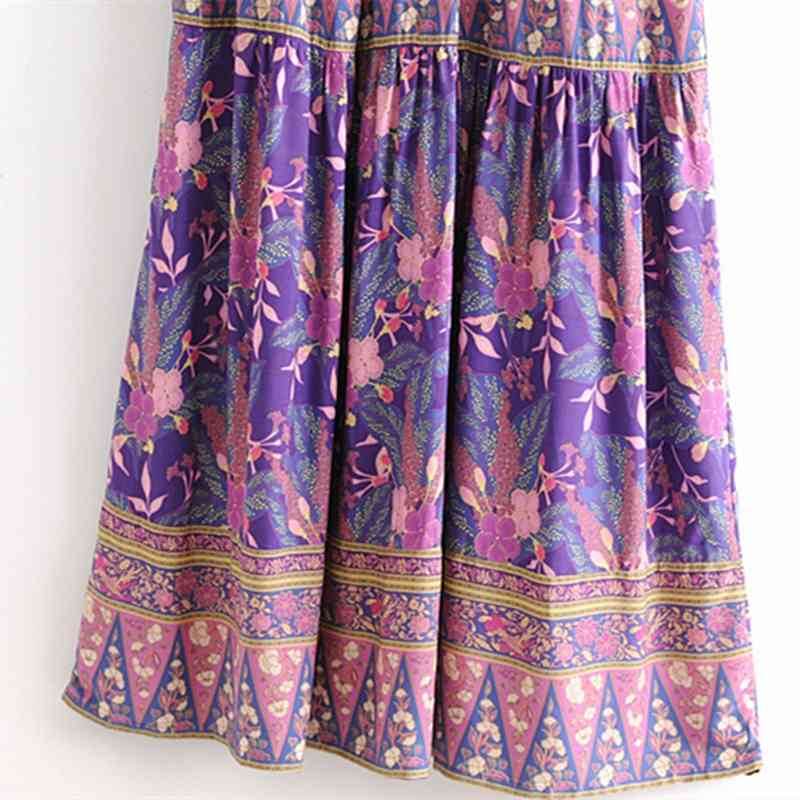 beauty Fashion Boho Vintage Floral Print Maxi Dress Women Beach Chic Pagoda Sleeve Dresses Female Vestido De Moda 210514