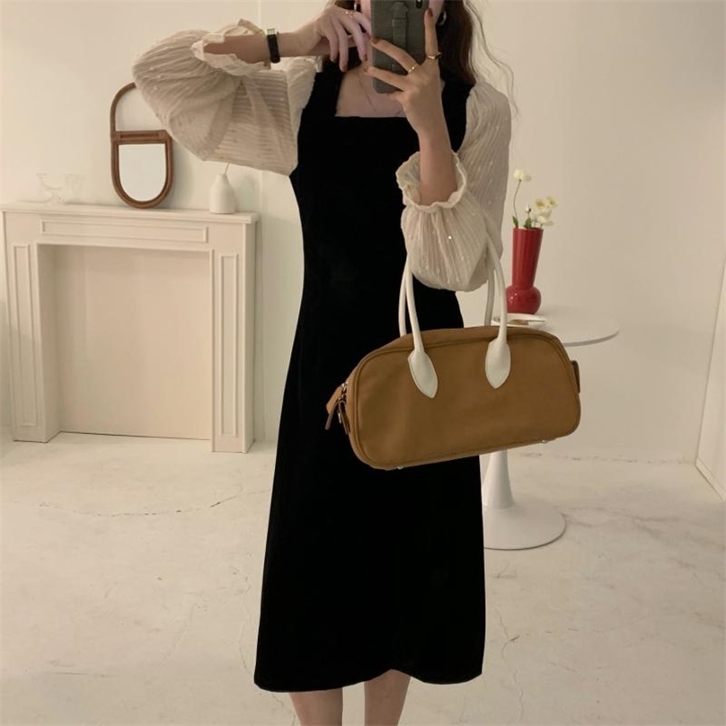 Women French Retro Dress Chic Patchwork Flat Loose Gentle Full Sleeves Elegant Long Female Fashion 210525, Black
Women French Retro Dress Chic Patchwork Flat Loose Gentle Full Sleeves Elegant Long Female Fashion 210525, Black