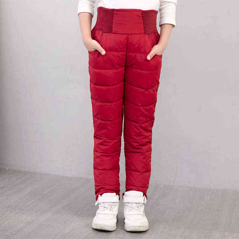 Child Girl Boy Winter Pants Cotton Padded Thick Warm Trousers Waterproof Ski 10 12 Year Elastic High Waisted Baby Kid Pant 211103