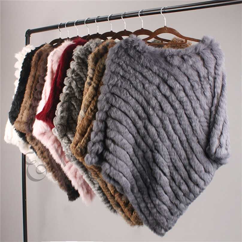 ETHEL ANDERSON Real Fur Knitted Rabbit Fur Poncho Vest Fashion Wrap Coat Vtg Shawl Lady Natural Fur Wedding Party Wholesale 211123
