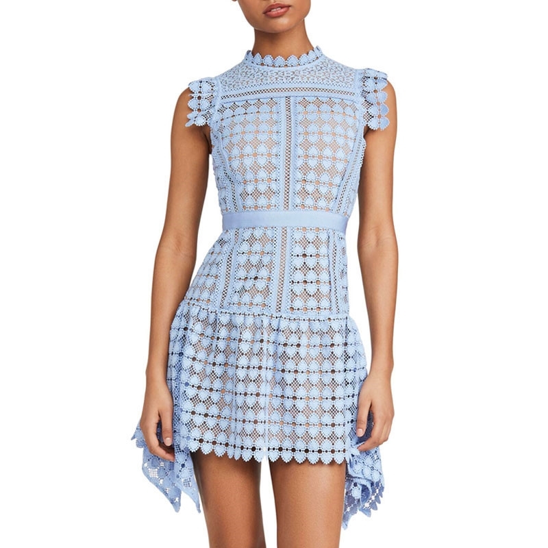 Runway Self Portrait Summer Women Party Dress Vintage Lace Patchwork Hollow Out Sleeveless Crochet Foral Beach 210520