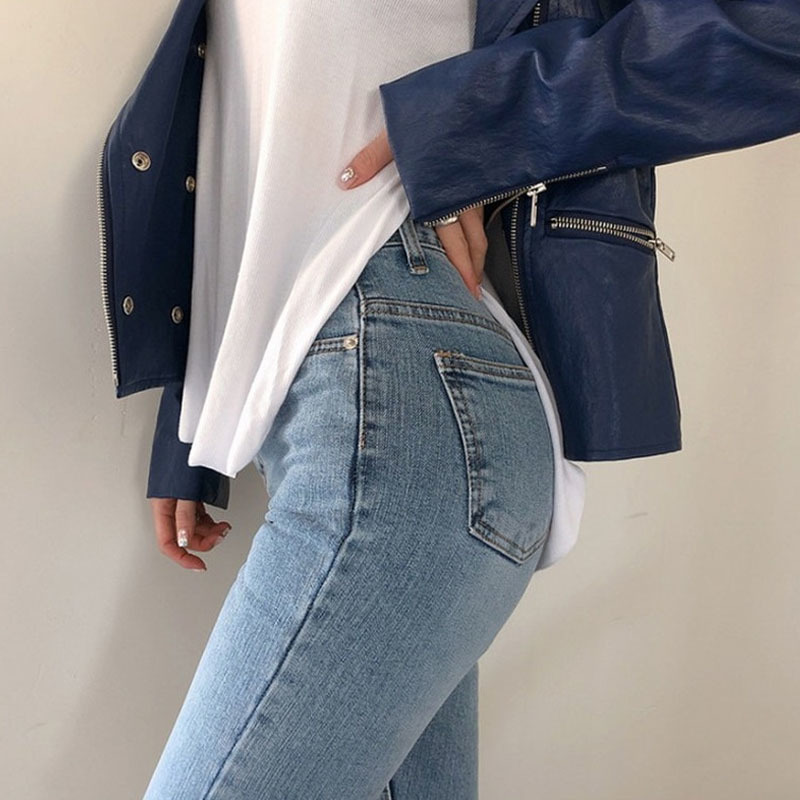Casual High Waist Light Blue Ripped Jeans for Women Autumn Skinny Pencil Pants Denim Mujer 10406 210508