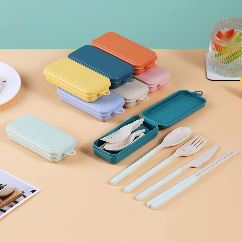 Wheat Straw Tableware Set Portable Folding Tablewares Cutlery Knife Fork Spoon Chopsticks Detachable With Storage Box