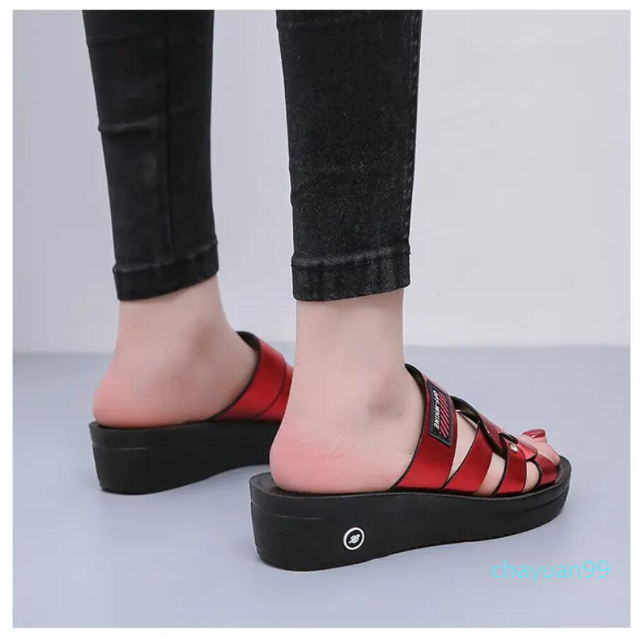 2021 summer sandals Women's shoes mid-high heel open-toe non-slip middle-aged and elderly mother - slippers Szie:36-412021