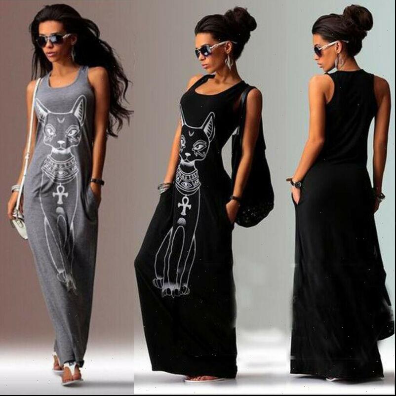 cat print boho long womens dresses casual sleeveless vest evening party beach sundress, Black;gray
cat print boho long womens dresses casual sleeveless vest evening party beach sundress, Black;gray
