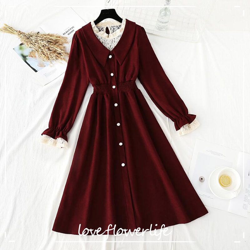 Vintage Lace Stitching Corduroy Dresses Spring A-line Midi Long Dress Women High Waist Vestido Elegant Dress 210521, Black
Vintage Lace Stitching Corduroy Dresses Spring A-line Midi Long Dress Women High Waist Vestido Elegant Dress 210521, Black