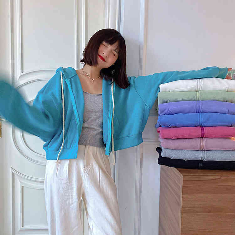 9 Candy colors Fashion Women Autumn Winter Hoodie Coats Zipper short Jacket Casual Clothing Tops Female Coat womens (F4114) 210423