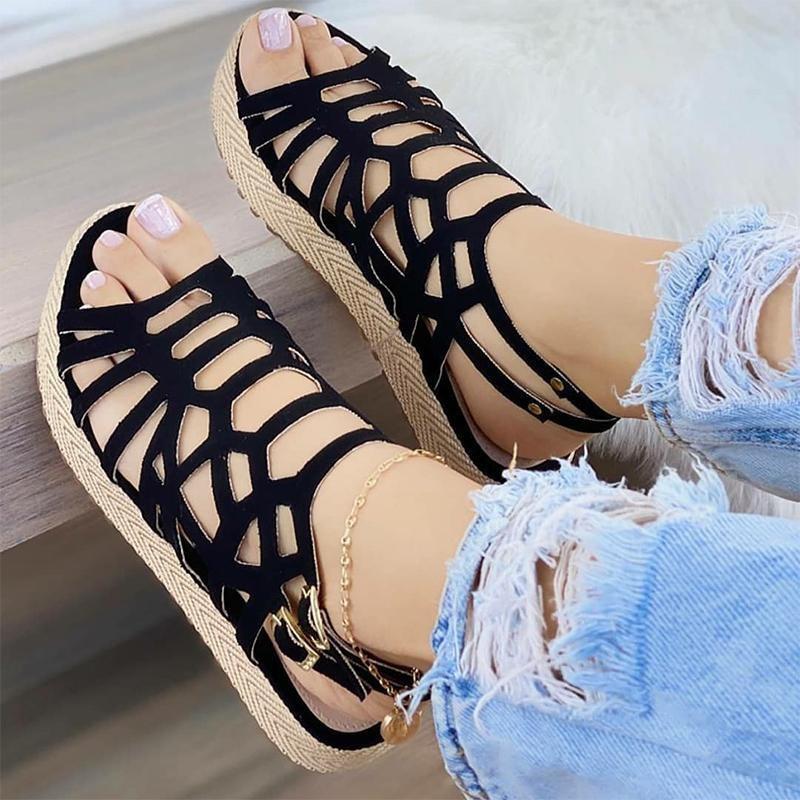 Chaussures Femmes Summer Plage Appartement Ouvrir Toe Espadrille Sandales Gladiator Hollow Out Plattière Dames Big Taille