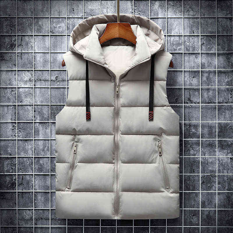 Ymwmhu 6XL Men Vest Solid Casual Autumn Hooded Sleeveless Jackets Fashion Male Waistcoat Winter Vest Plus Size Work Clothes Men 211119