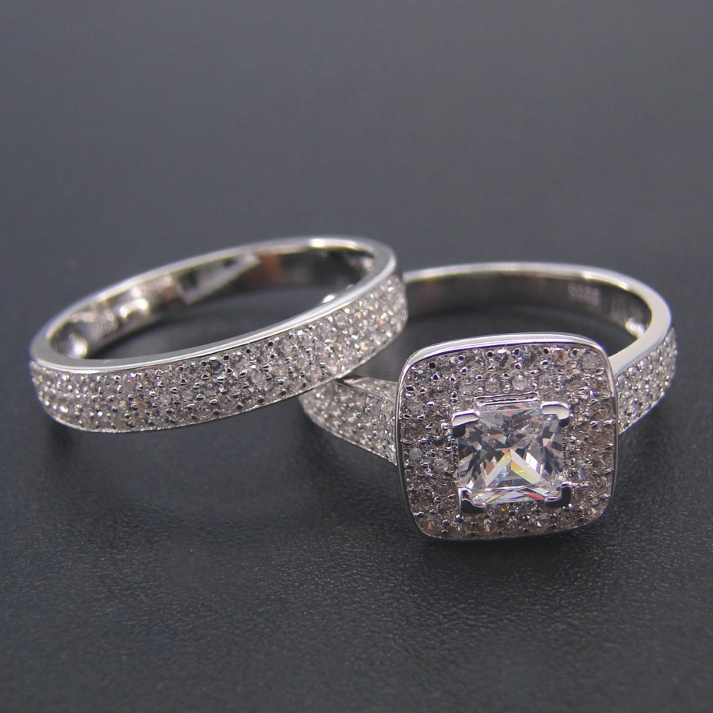 Wedding Ring Sets 100% 925 Sterling Silver Fine Jewelry Women Set Engagement Gift Size 4/5/6/7/8/9/10/11 210524