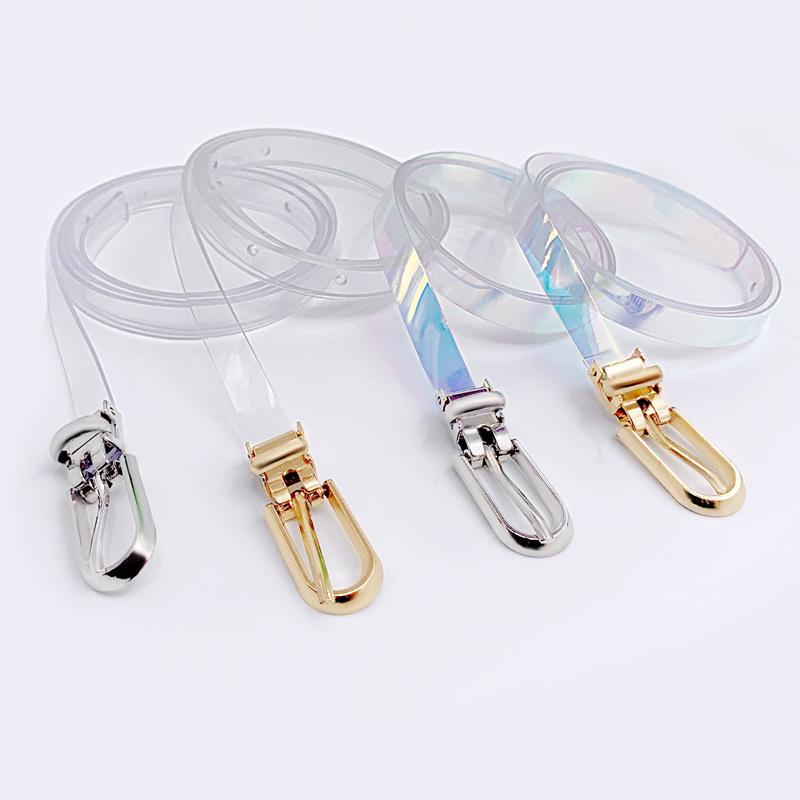 Belts 2021 Women Belt Laser PVC Ladies Holographic Transparent Waistband Metal Pin Buckle Jeans Bondage Straps Ceinture Femme