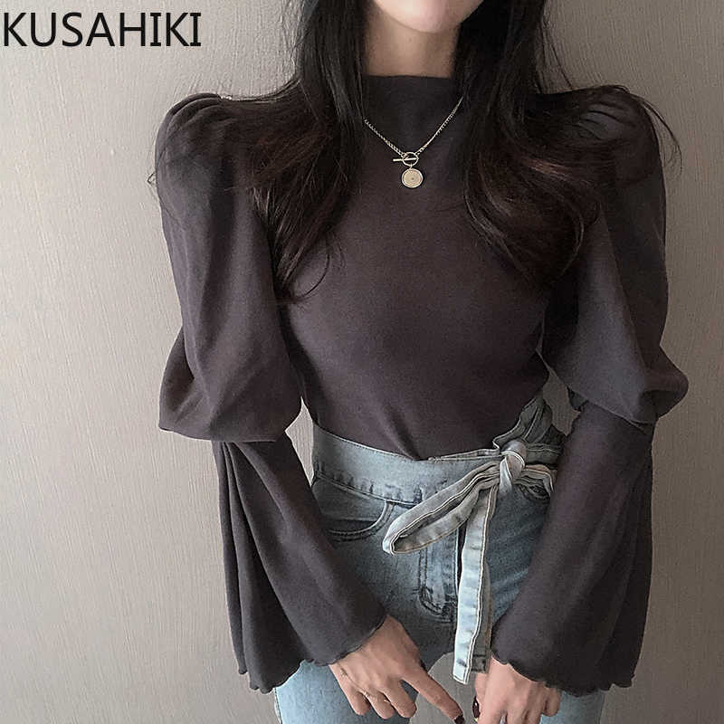 KUSAHIKI Korean Flare Sleeve Graphic Tee Elegant Half Turtleneck Slim Women T Shirts Spring Solid Top Tees Femme 6F797 210602, Black
KUSAHIKI Korean Flare Sleeve Graphic Tee Elegant Half Turtleneck Slim Women T Shirts Spring Solid Top Tees Femme 6F797 210602, Black
