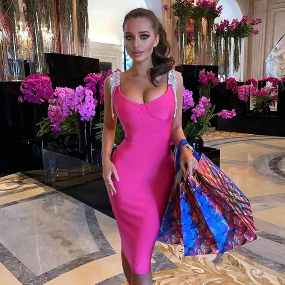 Free Summer Tassel Banage Dress Women Sexy Spaghetti Strap Sleeveless Black Celebrity Runway Evening Party Dresses 210524