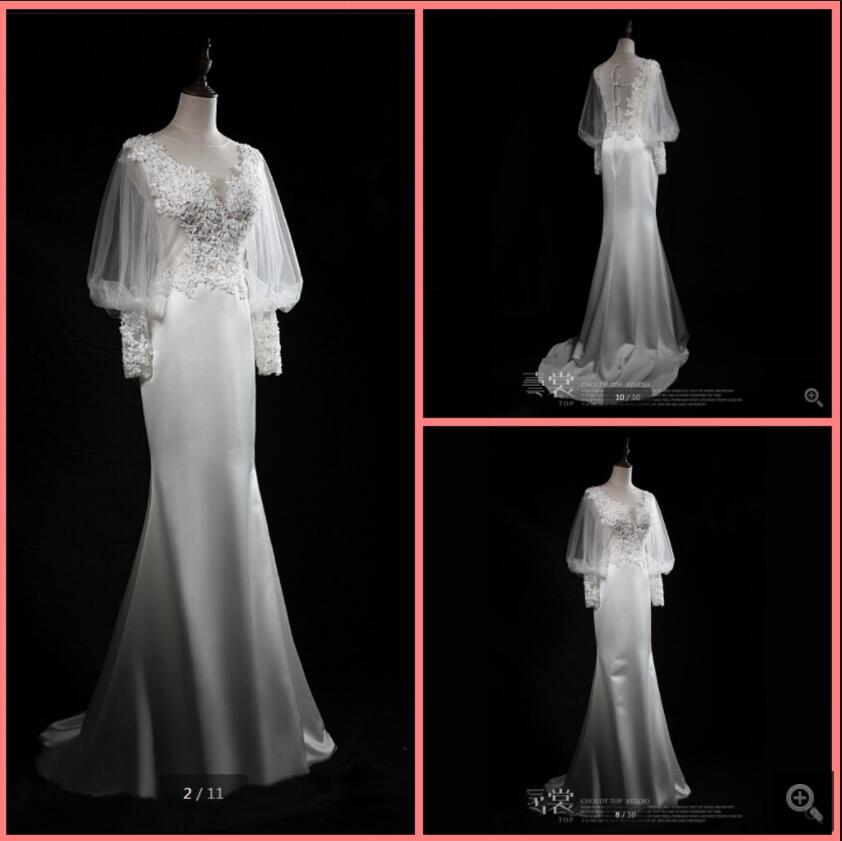 2021 Robe de mariage white elastic satin mermaid wedding dress beaded lace appliques long sleeve sheer back elegant bride dresses court train stylish bridal gowns, Red 
2021 Robe de mariage white elastic satin mermaid wedding dress beaded lace appliques long sleeve sheer back elegant bride dresses court train stylish bridal gowns, Red