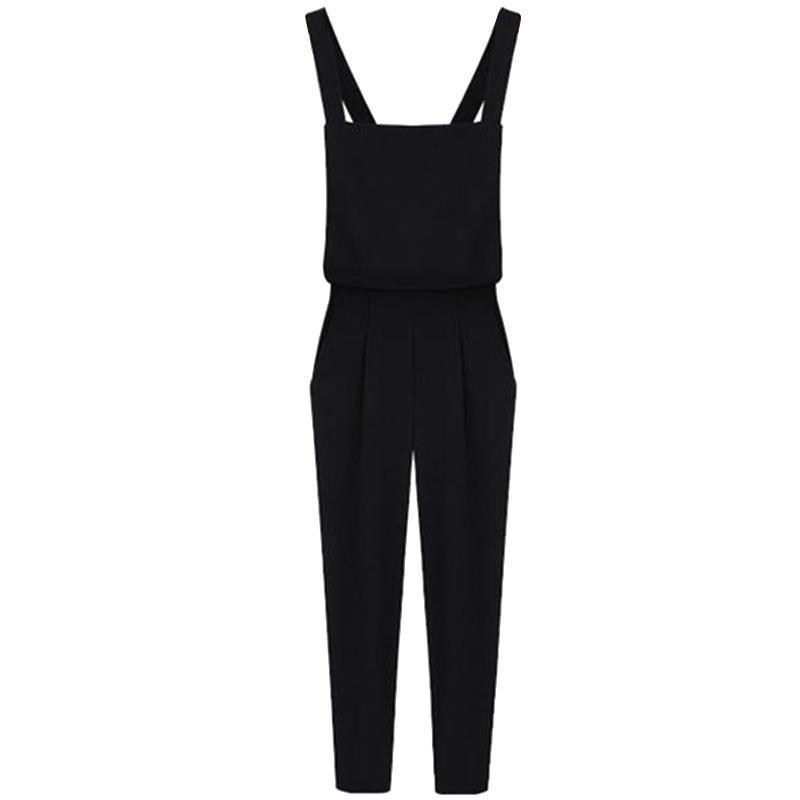 fashion loose long pants womens rompers trousers casual bodysuits, Black;white