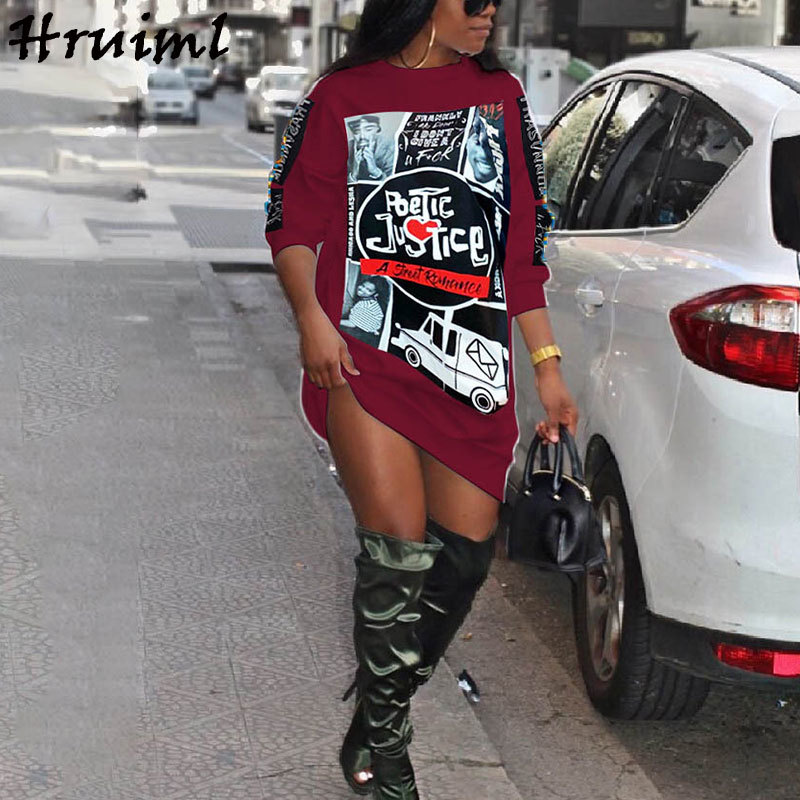 Fashion Shirts Dress Women Print Autumn Long Sleeve O Neck Oversize Plus Size Mini Casual Loose Streetwear Sweatshirt 210513