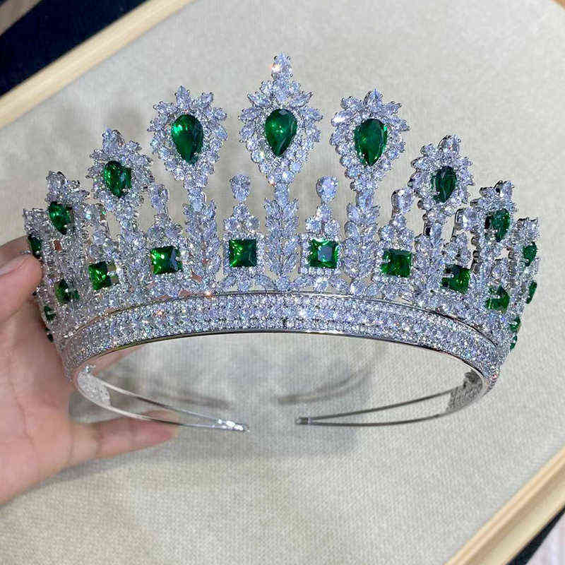 Classic Wedding Crown Bridal Headband Gold And Green Crown Queen Tiara And Crown Crystal Headband Party Hair Accessories 211214