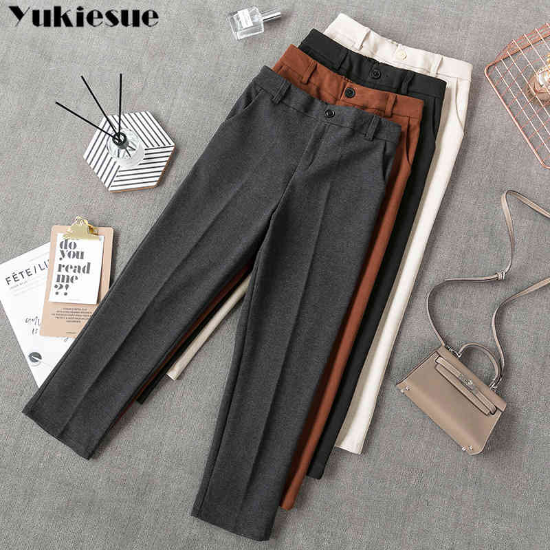 High Waist Woman Woolen pants Loose apricot gray business OL blazer suit pants female autumn winter 210519, Brown
High Waist Woman Woolen pants Loose apricot gray business OL blazer suit pants female autumn winter 210519, Brown