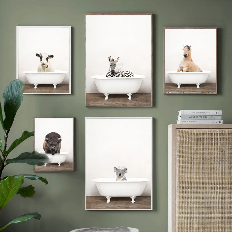 Nordic Animal Poster Wall Art Canvas Painting Funny Elephant And Deer Picture HD Printing For Living Room Home Decor No Frame