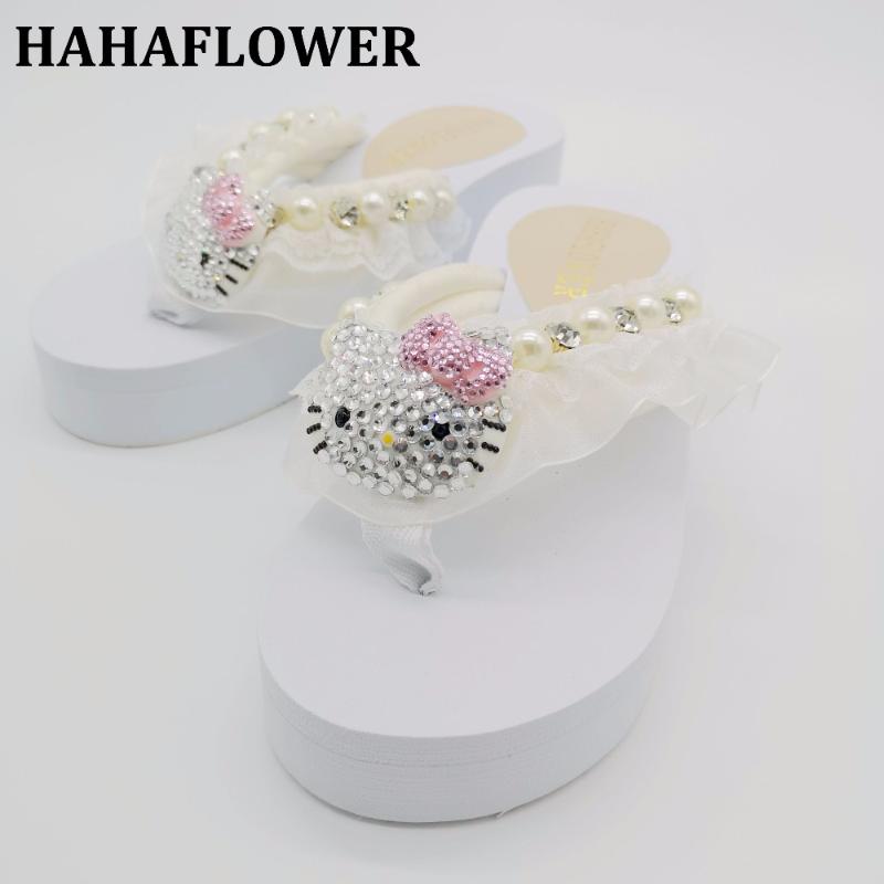 Slippers HAHAFLOWER Summer Lovely Diamond Cartoon Cat Home Bedroom, Indoor Women's Floor Shoes, Beach Shoes, Black