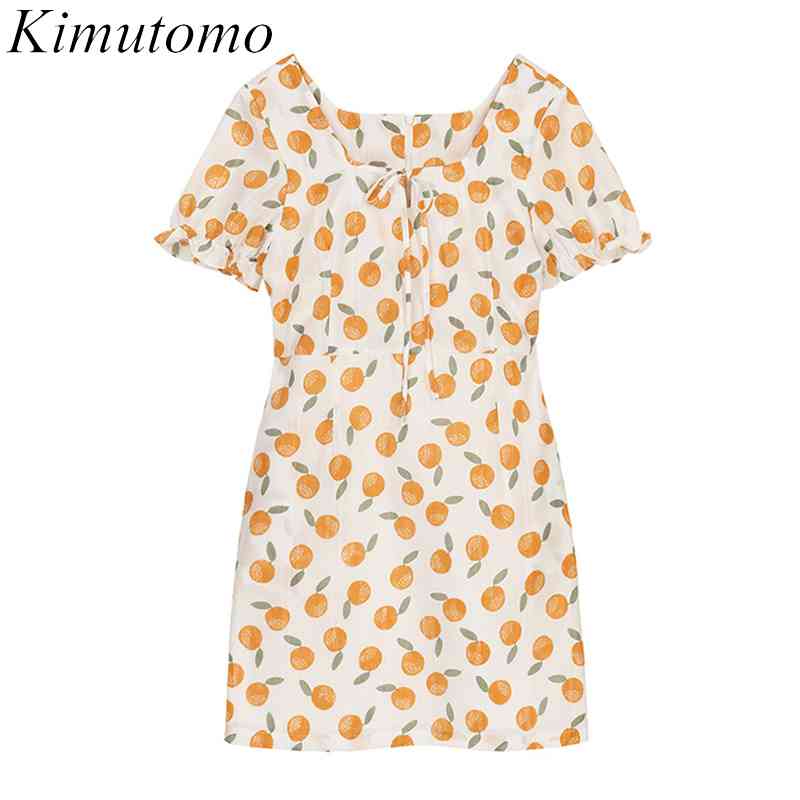 Kimutomo Sweet Print Dress Women Summer Bow Lace Up Square Collar Short Sleeve French Style Ladies Slim High Waist Vestidos 210521, Orange dress
Kimutomo Sweet Print Dress Women Summer Bow Lace Up Square Collar Short Sleeve French Style Ladies Slim High Waist Vestidos 210521, Orange dress