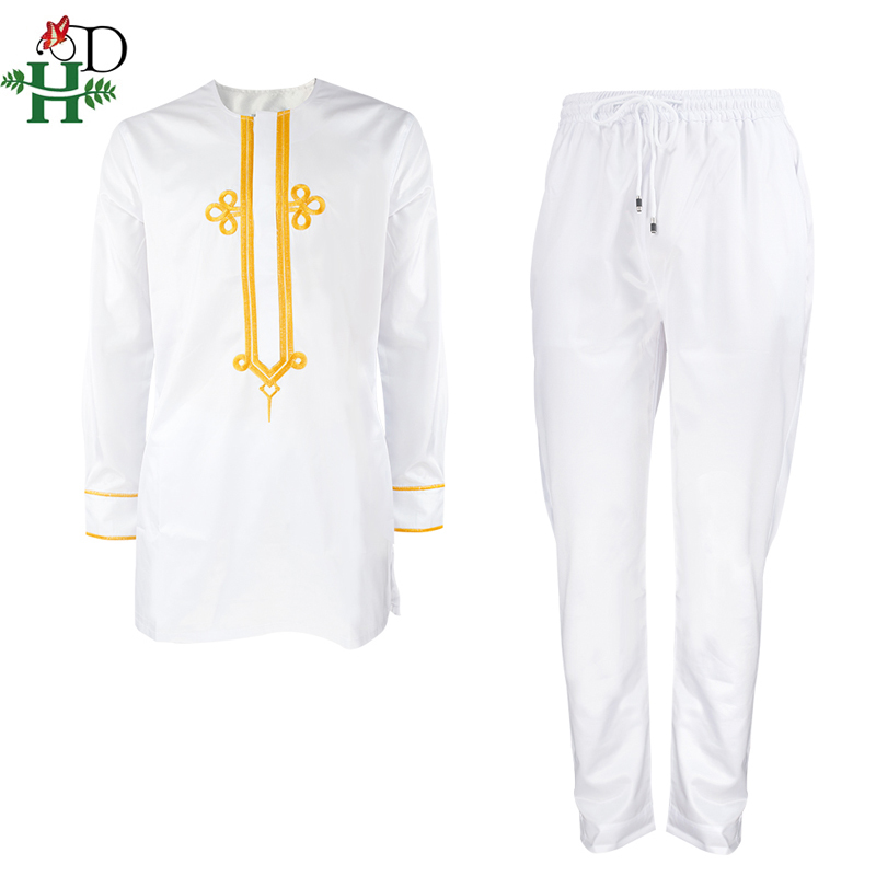 HD dashiki mens top pant 2 pieces set african men clothes african embroidered clothing for men dashiki shirt with trouser 210408