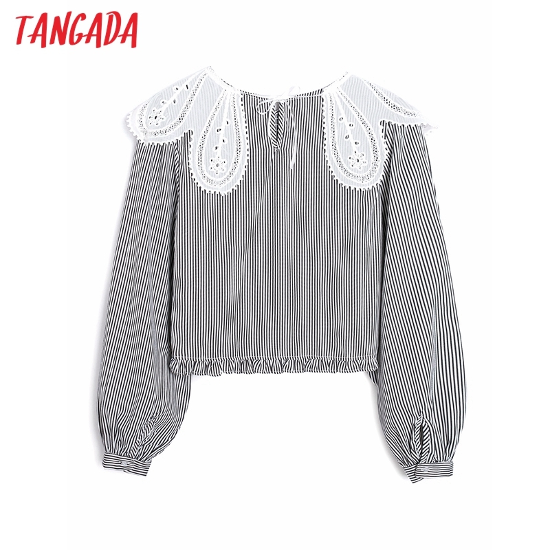 Women Retro Embroidery Collar Romantic Blouse Long Sleeve Chic Female Shirt Tops 6H9 210416