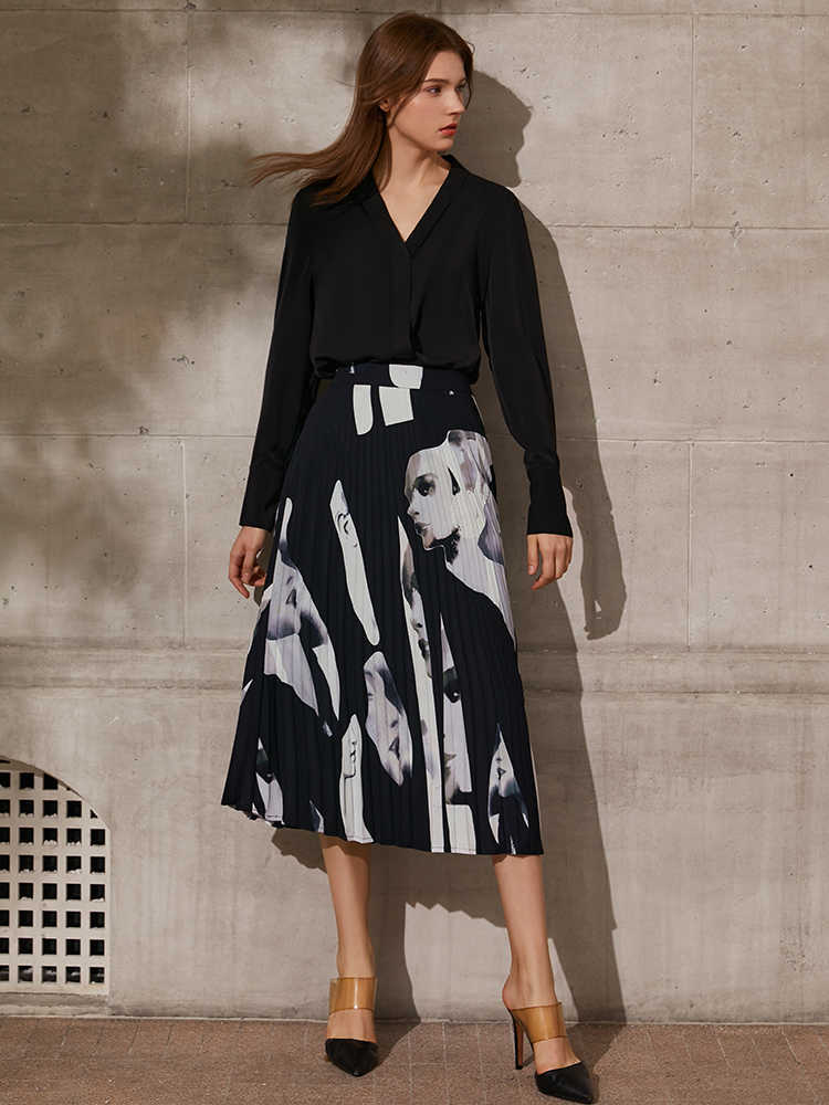 Minimalism Spring Summer Women's Skirt Fashoin Printed Pleated Aline Calf-length Women Chiffon Dress 12170029 210527