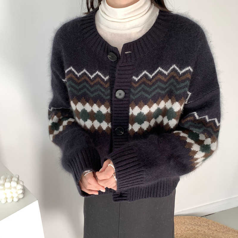 H.SA Women Casual Sweater Cardiganss Long Sleeve Soft Warm Ladies Knitted Jumper Tops Argyle Vintage Cardigan Sweater Female 210716