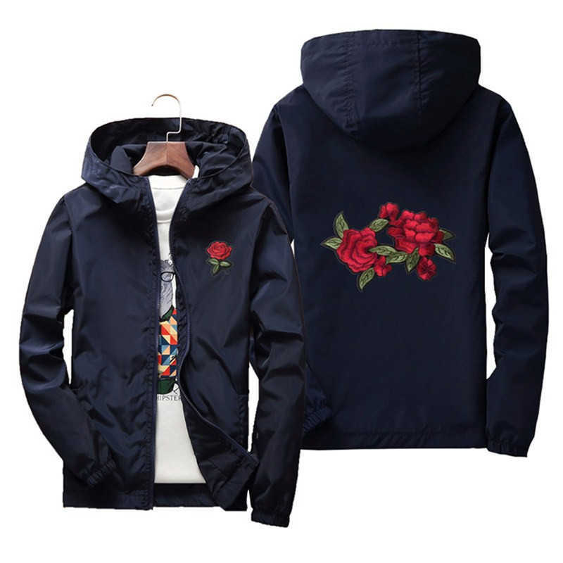 Rose Embroidery Jackets Men Women Flower Embroidered Polyester Jacket Hip Hop Casual Family Clothing Plus Size 6XL 7XL HH124 X0621