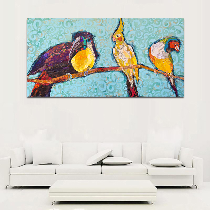 Abstract Art Three Colorful Owls Canvas Prints Modern Birds Animal Painting Wall Art For Living Room Unframed