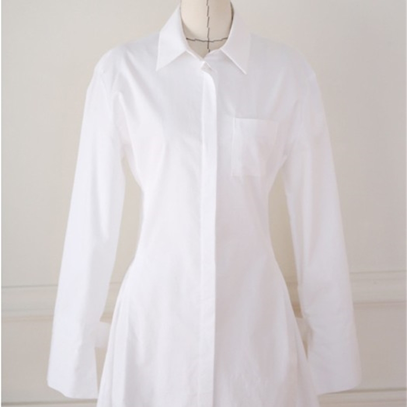 Korean Elegant Fashion Women Two Piece Set Vintage White Lapel Long Sleeve Office OL Shirt Mini Dress With Khaki Girdle 210519