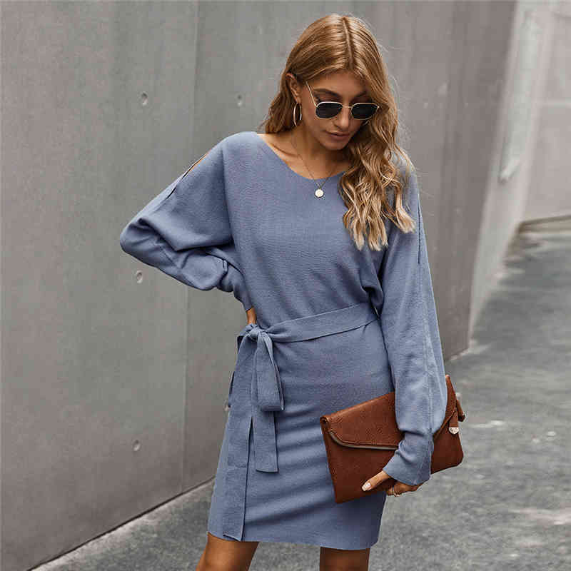 Autumn Winter Bandage Knitted Dress Women Casual Solid Hip Dress For Women New Elegant 210413