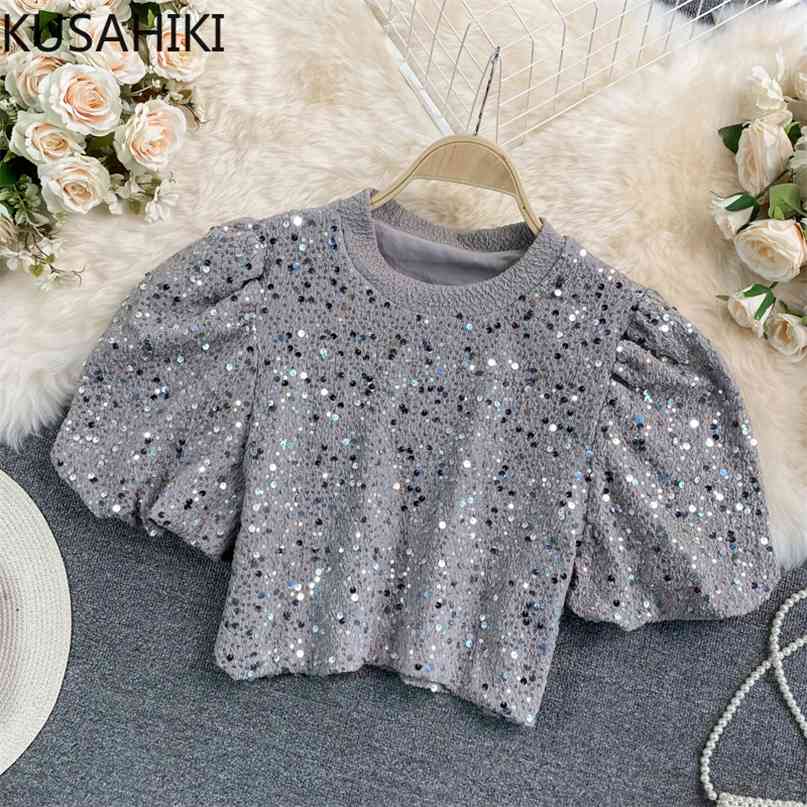 Chic Sequins Blingblilng T Shirts Korean Puff Sleeve O-neck Graphic Tee Summer Short Woman Top Shirt 6H593 210603, Gray
Chic Sequins Blingblilng T Shirts Korean Puff Sleeve O-neck Graphic Tee Summer Short Woman Top Shirt 6H593 210603, Gray