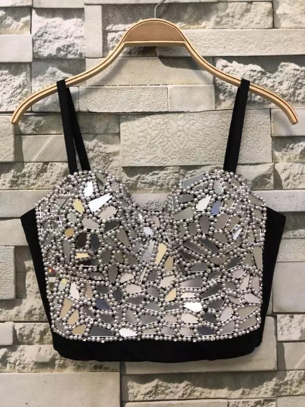 Rinestone Hand-made Pearls Bralet Women's Bustier Bra Cropped Top Wedding Bralette Vest Colorblock Plus Size 210421