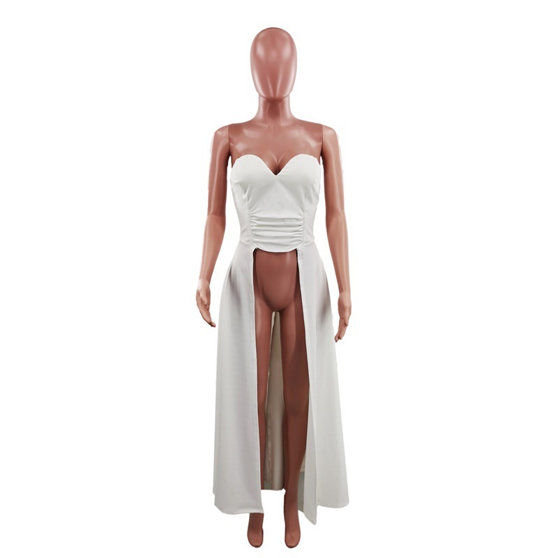 Women Dress Strapless Sleeveless Maxi es Asymmetry Hem High Waist Long Irregular Plus Size Ladies es 210513