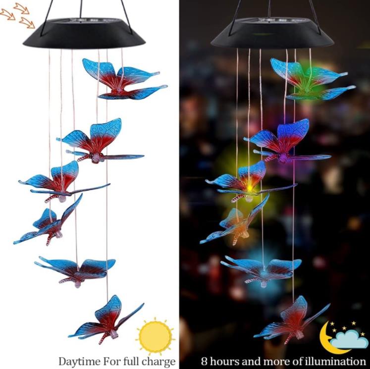 Solar Hummingbird Butterfly Wind Chimes Party Decor Color Changing Outdoor Waterproof Mobile Hanging Pendant Lights for Porch Pati5768599