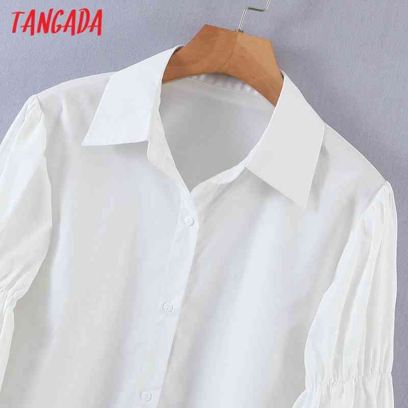 Women White Shirts Pleated Long Sleeve Solid Turn Down Collar Elegant Ladies Work Wear Blouses SL553 210416