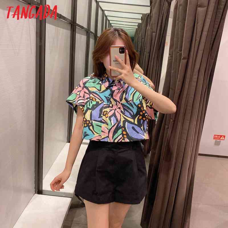 Women Retro Flowers Print Oversize Summer Sleeve Chic Female Short Blouse Shirt Tops 2W90 210416