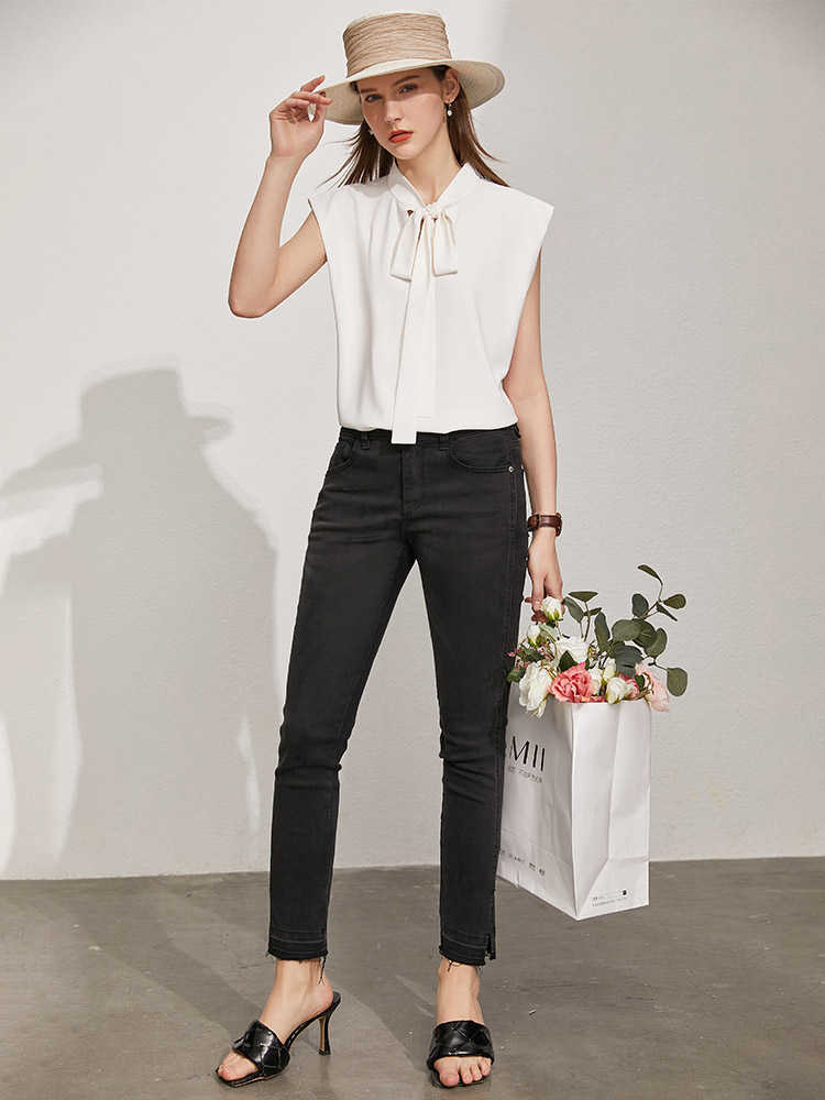 Minimalism Summer Women's Blouse Offical Lady Solid Bow Neck Chiffon Shirt Causal Tops 12140505 210527